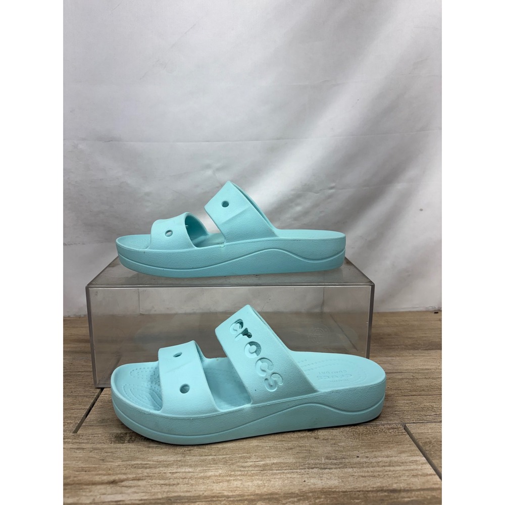 Crocs Classic Platform Sandal Womens 7 Light Blue Aqua Two Strap Slide 206750